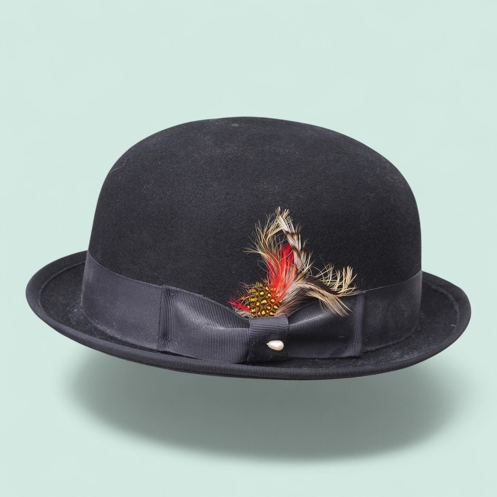 Hats In The Belfry Deuce Black Wool Bowler Derby Hat Mens XL Extra Large 7 1/2